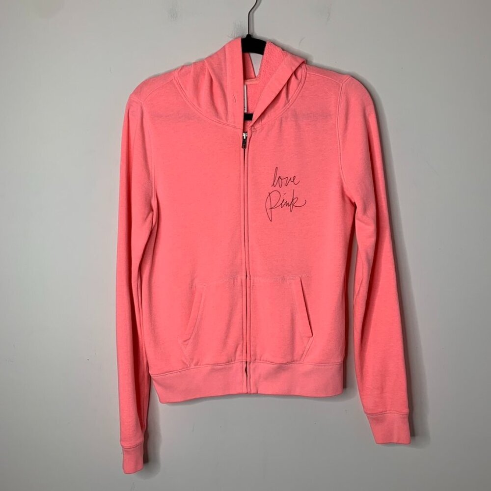 Y2K Pink Victoria's Secret Hoodie sweatshirt zip up small Mcbling 2000s